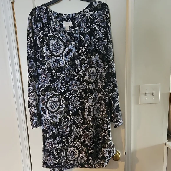 LOFT Navy Floral Long Sleeve Dress - Picture 4 of 7